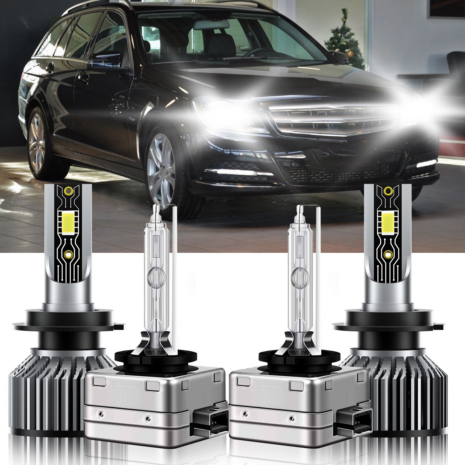 For Mercedes-Benz C180 2011-2015 H7+D1S LED HID Headlight Hi Low Beam Bulbs