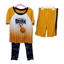 PL Sleep Boys 3 Pc Basketball Design Pajama Set-8-Gold-Gray-Short  Long Pants