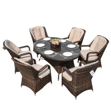 Direct Wicker PAD-1713-Brown 7 Piece 6 Seat Outdoor Garden Lamao Rattan Oval ...