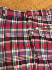 Vintage 70s Halrin Bleeding Madras India Plaid Pants Trousers 38 x 26