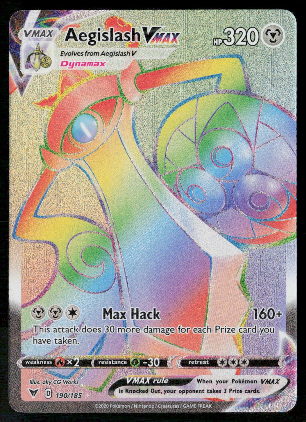 Aegislash VMAX 190/185 SWSH04: Vivid Voltage Secret Rare, Holo NM