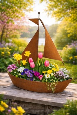 Edelrost Schiff zum Bepflanzen 65x56cm Segelschiff Rost Maritime Deko Gartendeko