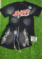 Hellstar Men's Black Cotton Tracksuit Set Graphic Print T-Shirt Shorts