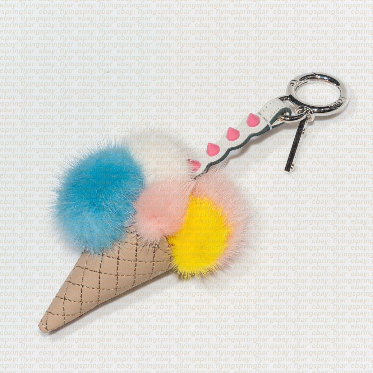 NEW FENDI Ice Cream Fur Bag Charm Mink Fur Multicolor Key Ring | eBay