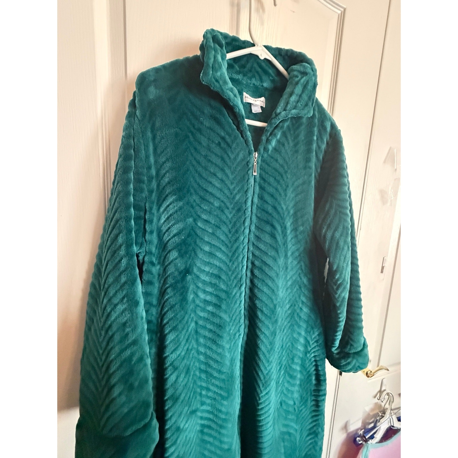 Miss Elaine Plush Chevron Zip Front Long Robe Large Teal Green Cozy ...