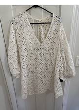 KATE SPADE  White Eyelet coverup V-Neck ,3/4 ...