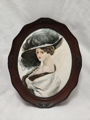 Antique Lady  Portrait on Porcelain Vintage Frame Signed E Wagner  Edward Wagner