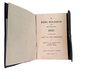 King Solomon and His Followers a Valuable Aid To The Memory Book