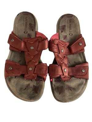 Merrell Select Grip Cranberry Red Leather Adjustable Hook Loop Sandals Size 9