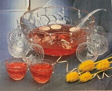 26 Pc Punch Bowl Set Elements 1996 Grapes Pressed Glass  6" Low Profile w/Box