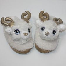 Girl's White  Gold Fuzzy Reindeer Slippers size Large 4/5