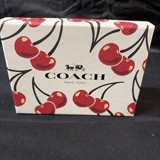 Coach Small Zip Around Card Case Cherry Print In Chalk Multi NWT