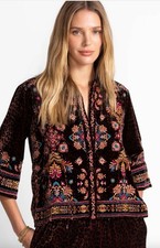 NWT Johnny Was 378 Kimono Sleeve Shirt Brandi Sz XS Leopard Print Embroidered