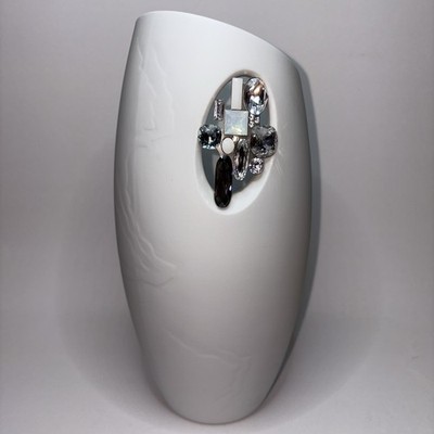 Swarovski Crystal Miliki Vase Textured Porcelain w/Crystals Jeweled 4.75 x10.25 