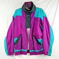 VTG Bovattini Windbreaker Womens Large Purple Teal Colorblock Jacket 80s AS IS