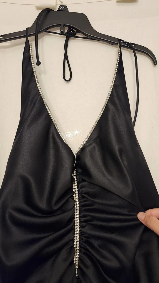 Vestido tórrido para mujer 20W negro halter estrás ribete acanalado abertura vestido Y2k EE. UU. Foto 2 de 4