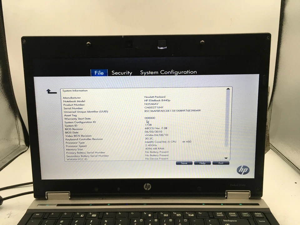 HP ELITEBOOK 8440P - BOOTS TO BIOS - INTEL I5 M450 - 4GB RAM - READ DESCRIP - BB - Image 2 of 4