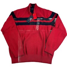 Tommy Hilfiger Sweater NWT Pullover 1/4 Zip Knit Striped red navy blue mens M
