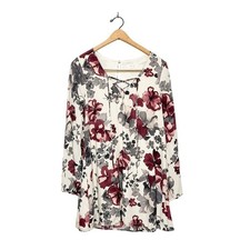 ILLA ILLA Boho Floral Print Long Sleeve Lace Up Mini Dress Small S