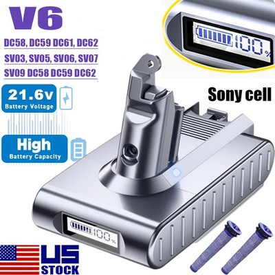 V6 Battery For Dyson V6 Animal DC59 21.6V Battery With LED Indicator+2x Filters