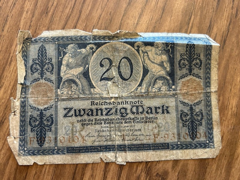 Germany Reichsbanknote 20 Mark Zwanzig Mark Banknote 1915 Circulated