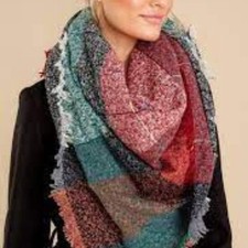 NIB BLANKET SCARF Fall into Winter Plaid Fringe Cashmere Feel Wrap Shawl 50"x50"