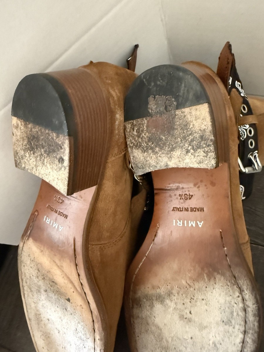 AMIRI Chain Embellished Bandana Tan Suede Buckled Boots Size 43.5