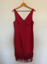 Adrianna Papell Women's Red Fringe-Trim Sheath Dress V Neck Size 8 Flapper Dress