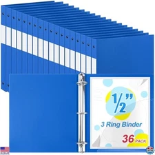 Henoyso 36-Pack 1/2'' Round 3-Ring Binders - Flexible Plastic for 8.5'' x 11'