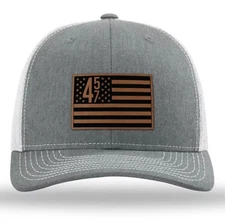 45/47 Snapback USA Flag Trucker Hat with Leather Patch