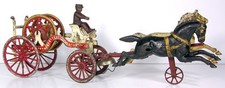 ca1905 CAST IRON HORSE DRAWN FIRE ENGINE / HOSE WAGON By HUBLEY 20 INCHES LONG