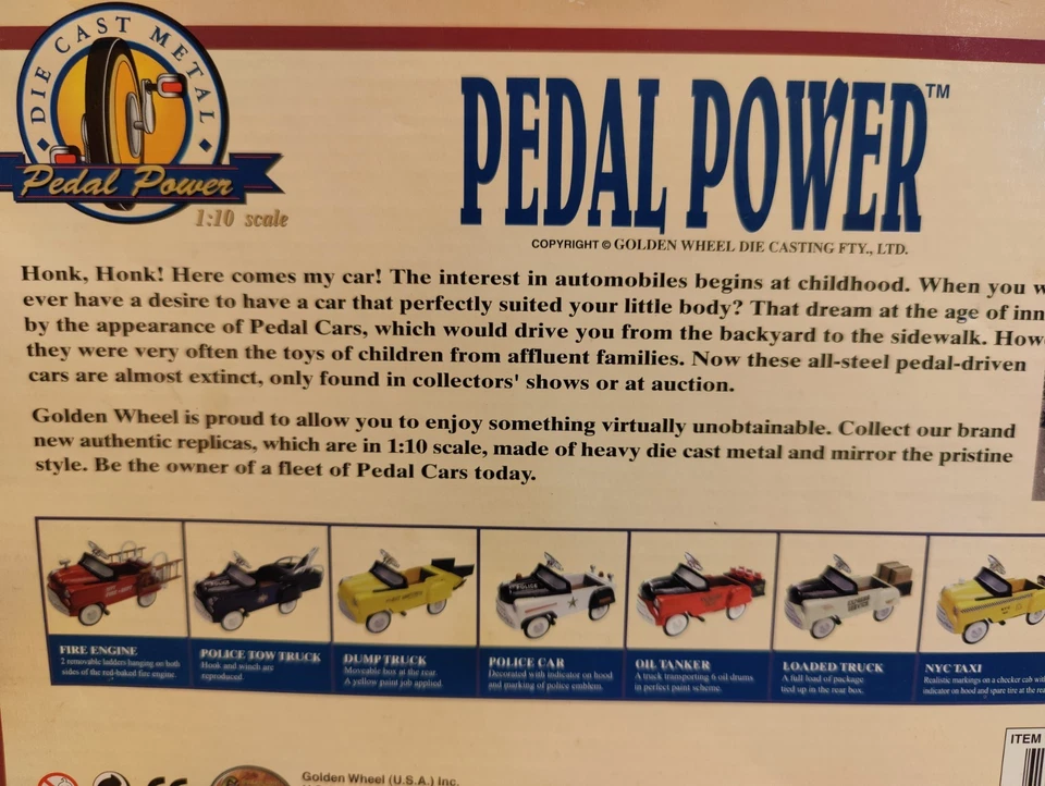 Golden Wheel Pedal Power Die Cast Pedal Cars Set 4 1:10 Scale Fire Police 43405 - Image 2 of 3