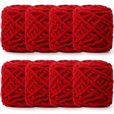 Buryeah 8-Pack Chunky Chenille Yarn for Crocheting, Soft Thick Fluffy - Red