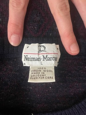 Neiman Marcus Men's L Virgin Wool Crewneck Pullover Argyle Knit Sweater