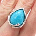 HAGIT GORALI 925 Sterling Silver Vintage Israel Real Turquoise Ring Size 6.75