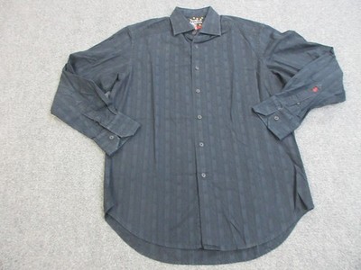 Robert Graham Shirt Mens Medium Black Stripe Long Sleeve Embroidered Button-Up