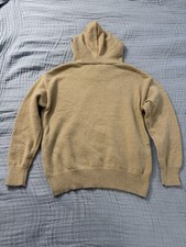Beige Knit Pullover Hoodie for Women Hooded Drawstring Long Sleeve