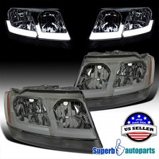 Fit 1999-2004 Jeep Grand Cherokee Led Tube Smoke Headlights Headlamps Leftright