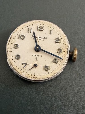vintage 1960s Accolade 17 Jewels Incabloc Watch Face Only Restoration Project