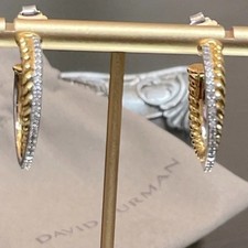 David Yurman Crossover Hoop Earrings with Sterling Silver & Diamonds