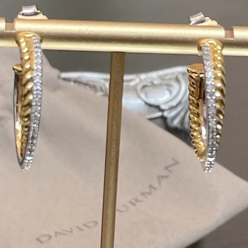 David Yurman Crossover Hoop Earrings with Sterling Silver & Diamonds
