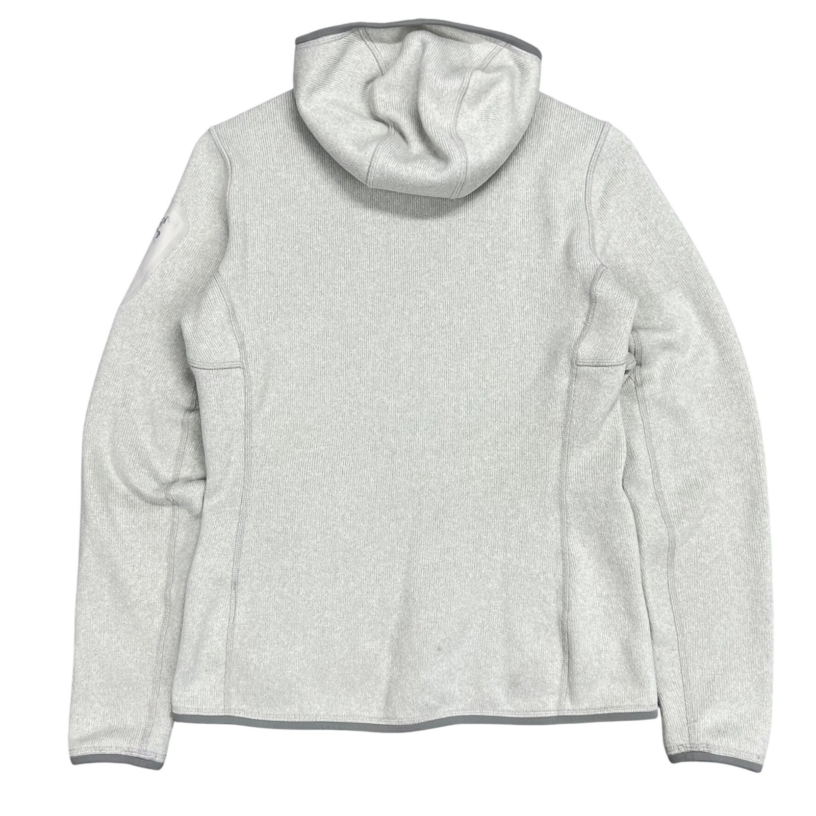 ARC'TERYX Arcteryx donna pile felpa con cappuccio zip intera giacca grigio taglia M 2014 cardigan coperto