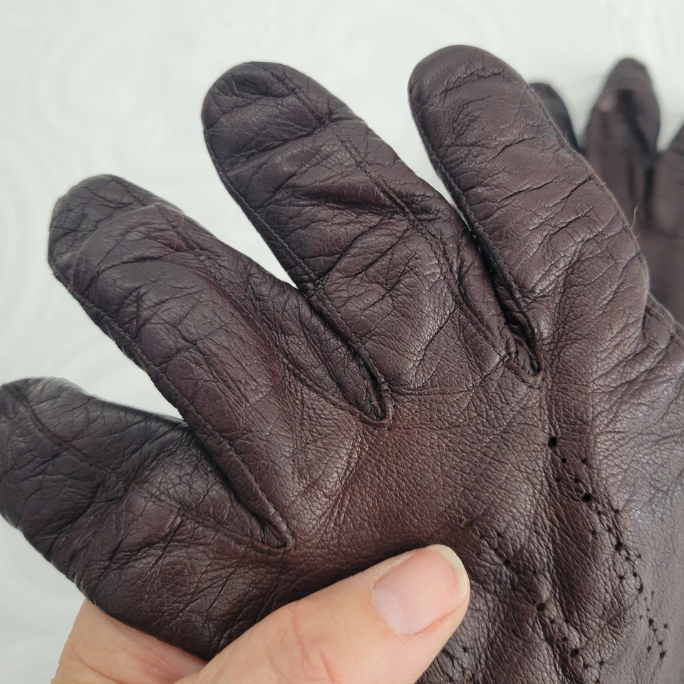 Guantes de cuero marrón COACH forrados en lana de cordero para mujer talla pequeña 7 1/2 hechos en Italia Foto 4 de 4