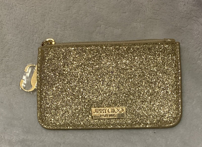 Jimmy Choo Parfums Gold Glitter Zip Makeup Coin Pouch Cosmetic Travel Bag NWOT