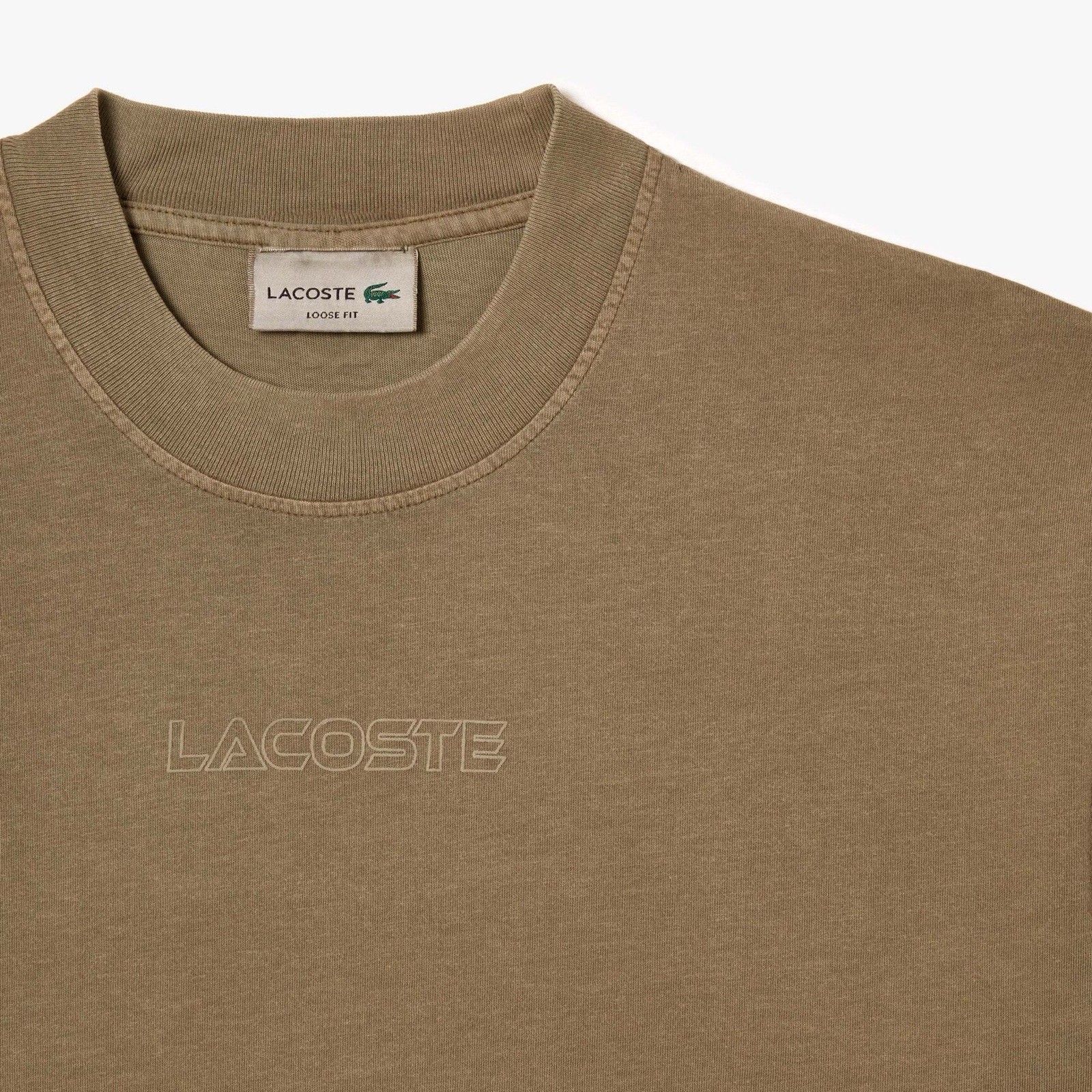 NWT Lacoste Loose Fit Embroidered Logo T‑Shirt Khaki Green Washed Y2K Size XL thumbnail 9