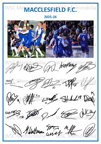 12157. Macclesfield FC Signed Team Sheets (A4 Prints) CHOOSE SEASON 2025-26