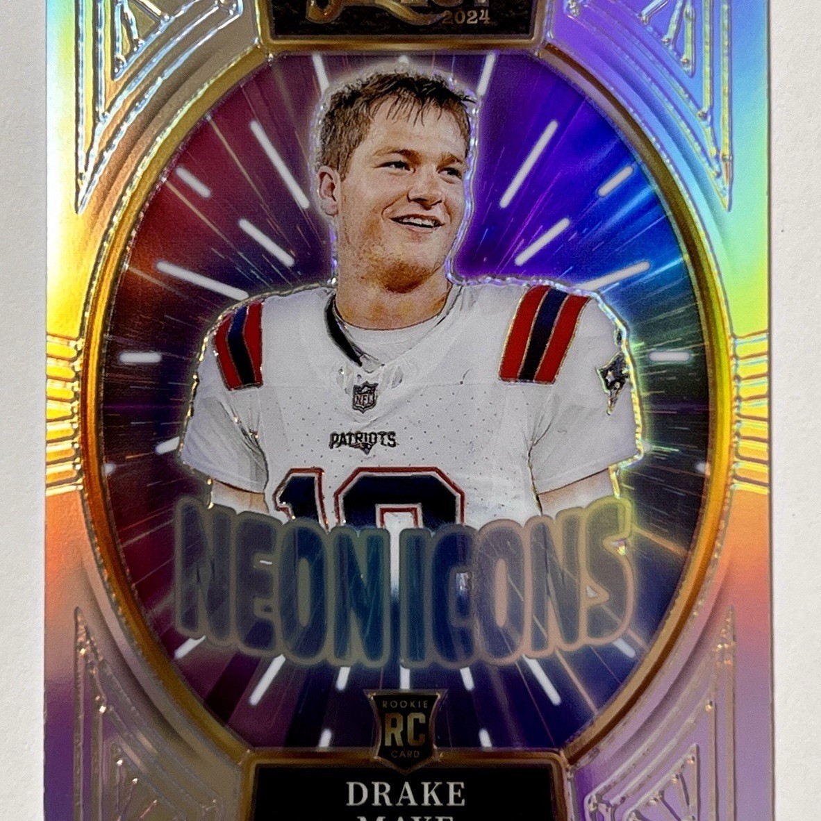 2024 Panini Select Drake Maye Neon Icons Silver Prizm RC #15 Patriots Rookie