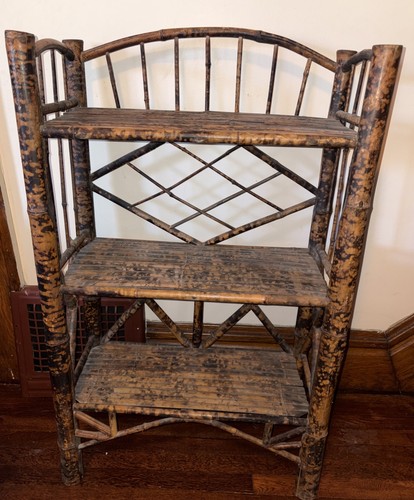 Antique Bamboo 3-Tier Bookcase Stand Tiger Tortoise