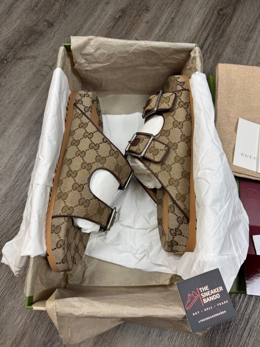 Size 10UK/10.5US - Gucci Strap Slide Sandal Beige Canvas 658020