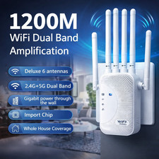 WiFi Extender 1200Mbps WiFi Booster Signal Amplifier w/ Dual Antennas  Ethernet